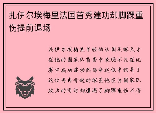 扎伊尔埃梅里法国首秀建功却脚踝重伤提前退场 扎伊尔埃梅里法国首秀建功却脚踝重伤提前退场